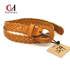 Cowhide Brown Braided Leather Belt Width 24mm Multipurpose Durable