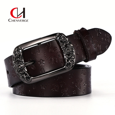 Pin Buckle Carved Pattern Ladies Leather Belt Women'S Wide Casual Fashion