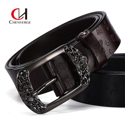 Pin Buckle Carved Pattern Ladies Leather Belt Women'S Wide Casual Fashion