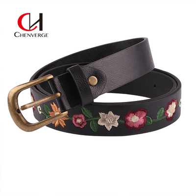 Embroidered Flower Vintage Ladies Leather Belt Classical Resort Style