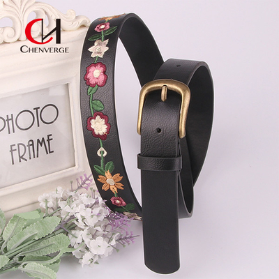 Embroidered Flower Vintage Ladies Leather Belt Classical Resort Style