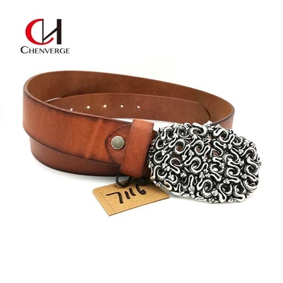 Width 38mm Genuine Leather Ratchet Belt Casual Style For Men