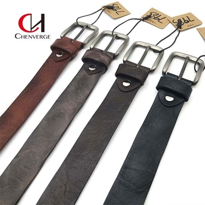 Width 38mm Unisex Genuine Leather Belt Brown With Zinc Alloy Buckle