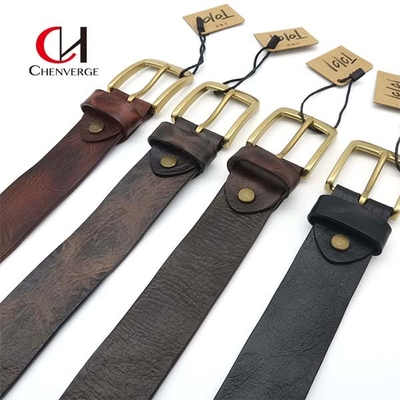 Chenverge Black Genuine Leather Belt Width 38mm With Copper Pin Buckle