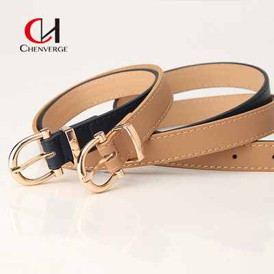 Gold Color Genuine Leather Belt Zinc Alloy Buckle Women'S Holiday Dress Casual Belt