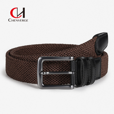 Woven High End Head Layer Cowhide Elastic Belt Leisure Sports Canvas Belt For Men