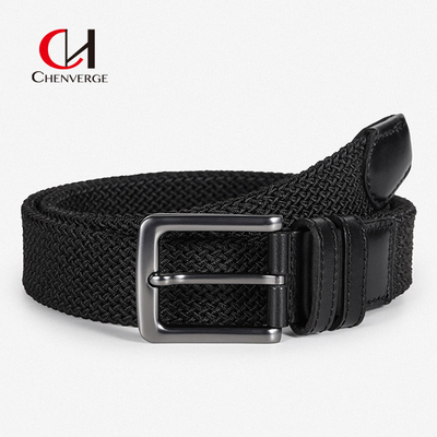 Woven High End Head Layer Cowhide Elastic Belt Leisure Sports Canvas Belt For Men
