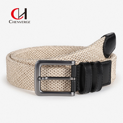 Woven High End Head Layer Cowhide Elastic Belt Leisure Sports Canvas Belt For Men