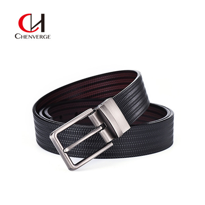 Business Rotary Buckle Men's Leather Belts Embossed Trousers Cowhide
