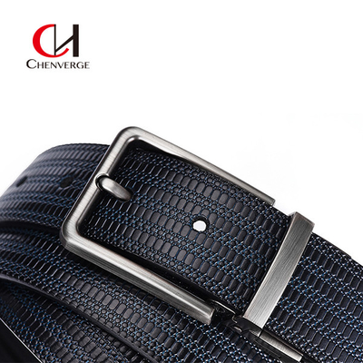Business Rotary Buckle Men's Leather Belts Embossed Trousers Cowhide