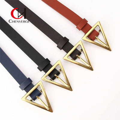 Exquisite Ladies Leather Belt  Zinc Alloy Triangle Pin Buckle