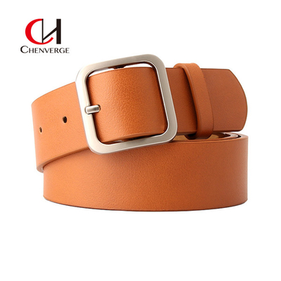 No Rust Ladies Leather Belt Retro Simple Square Buckle PU Leather Female