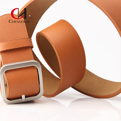 No Rust Ladies Leather Belt Retro Simple Square Buckle PU Leather Female