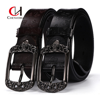 Pin Buckle Carved Pattern Ladies Leather Belt Women'S Wide Casual Fashion