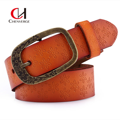 Vintage Plum Needle Buckle Women'S Denim Belt Leather Material 3.3cm Width