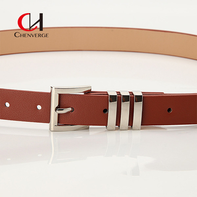 Custom Ladies Leather Belt Classic Square Sliver Pin Buckle Denim Belt