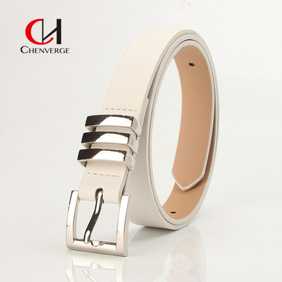 Custom Ladies Leather Belt Classic Square Sliver Pin Buckle Denim Belt