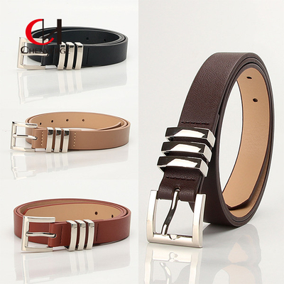 Custom Ladies Leather Belt Classic Square Sliver Pin Buckle Denim Belt