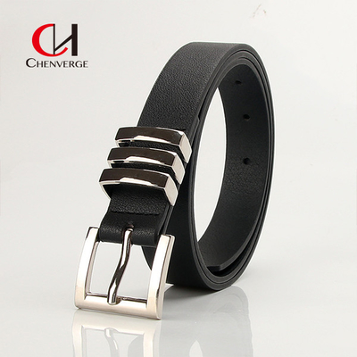 Custom Ladies Leather Belt Classic Square Sliver Pin Buckle Denim Belt