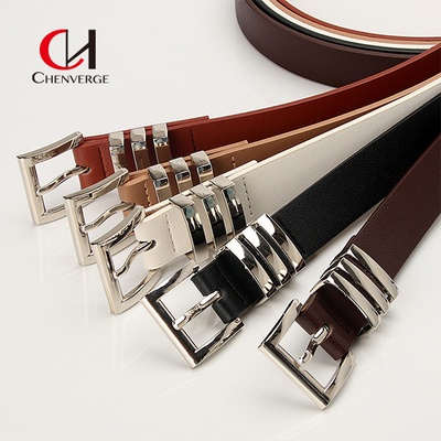 Custom Ladies Leather Belt Classic Square Sliver Pin Buckle Denim Belt