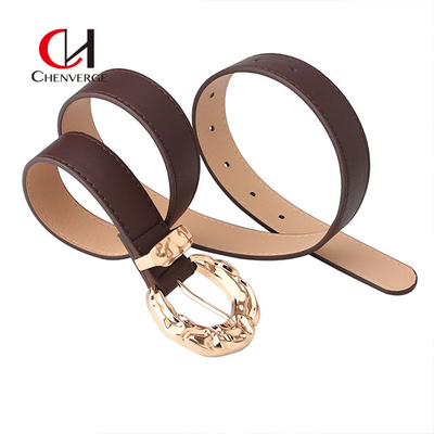 ODM Ladies Leather Belt Personality Gold Sense Zinc Alloy Metal Buckle PU Belt