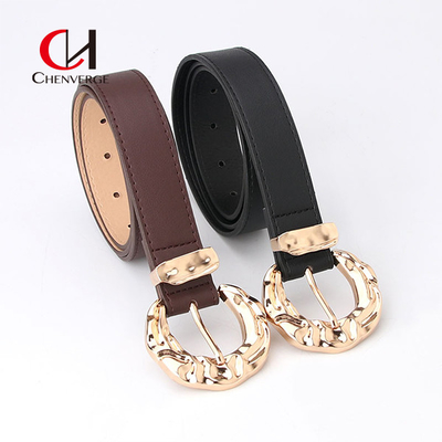 ODM Ladies Leather Belt Personality Gold Sense Zinc Alloy Metal Buckle PU Belt