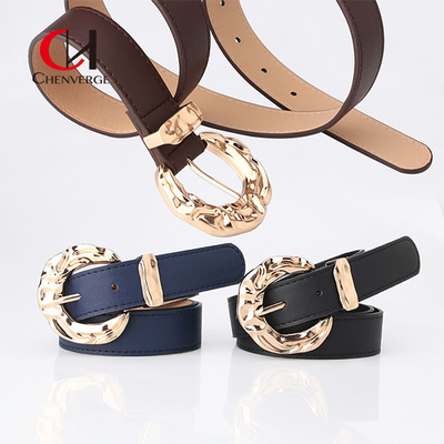 ODM Ladies Leather Belt Personality Gold Sense Zinc Alloy Metal Buckle PU Belt