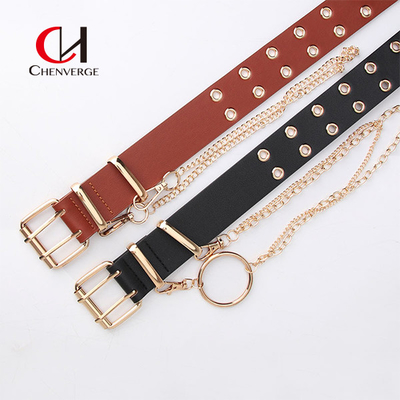 Full Hole Ladies Leather Belt Hip Hop Punk Style Street Cool Wind Chain