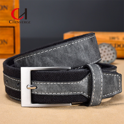 ODM Casual Denim Street Style Stitching Canvas Belt Paired With Leather Clothing