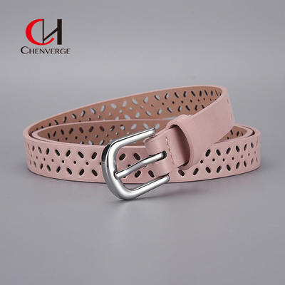 ODM Classic Leather Belt Womens Pink Young Fashion Needle Button Hollow Out