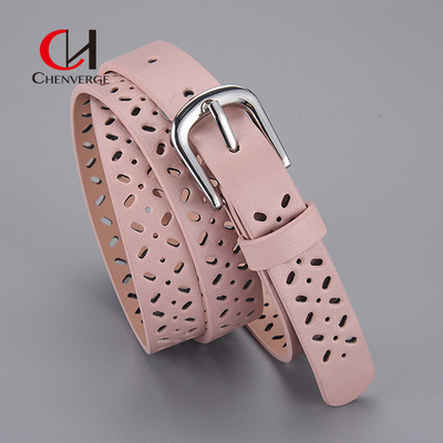 ODM Classic Leather Belt Womens Pink Young Fashion Needle Button Hollow Out