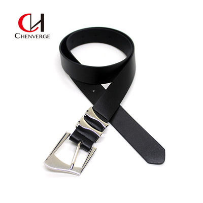 Black Ladies Leather Belt Irregular Metal Needle Buckle Custom Logo