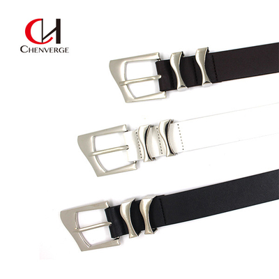 Black Ladies Leather Belt Irregular Metal Needle Buckle Custom Logo