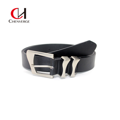 Black Ladies Leather Belt Irregular Metal Needle Buckle Custom Logo