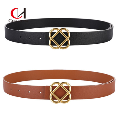 Women's Decorative PU Leather Belts Flower Hollow Buckle Customized Logo