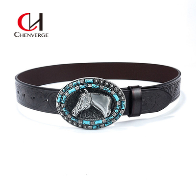 Vintage Denim Sculpture Craft Men's Leather Belts Needle Buckle Fashion Belts For Jeans