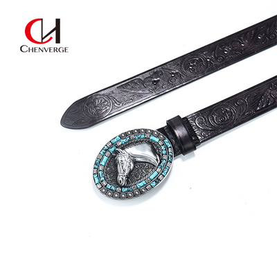 Vintage Denim Sculpture Craft Men's Leather Belts Needle Buckle Fashion Belts For Jeans