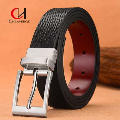 Business Smooth Genuine Leather Belt With Metal Buckle Reversible