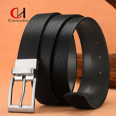 Business Smooth Genuine Leather Belt With Metal Buckle Reversible