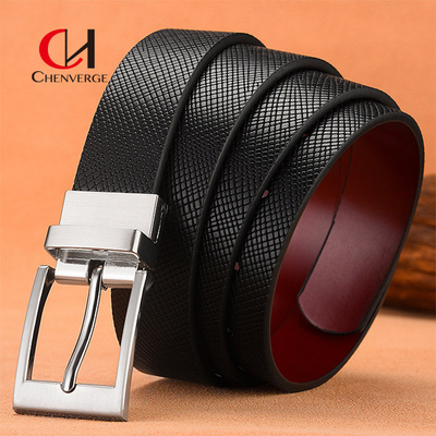 Business Smooth Genuine Leather Belt With Metal Buckle Reversible