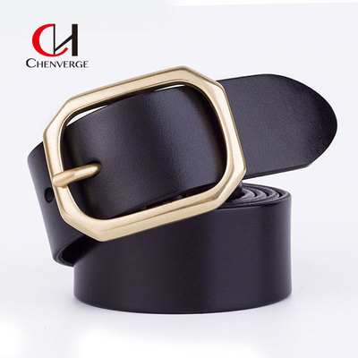 Brass Buckle Genuine Leather Belt Black And Red Brown Color Luxury