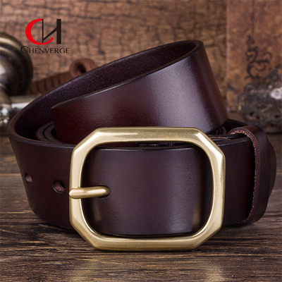 Brass Buckle Genuine Leather Belt Black And Red Brown Color Luxury