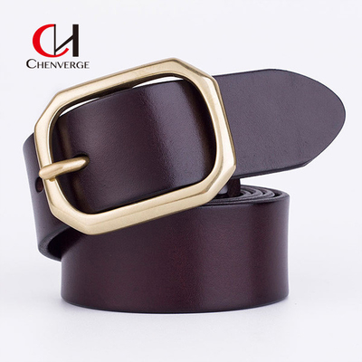 Brass Buckle Genuine Leather Belt Black And Red Brown Color Luxury