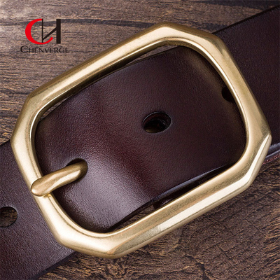 Brass Buckle Genuine Leather Belt Black And Red Brown Color Luxury
