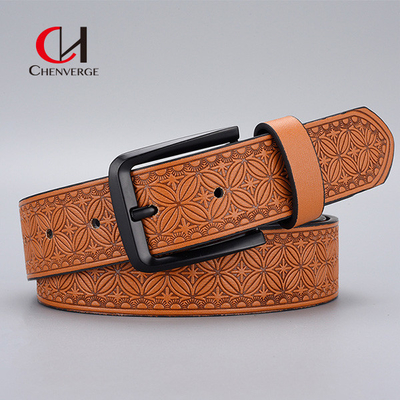 Zinc Alloy Buckle Men's Embossed Leather Belt Business Needle Buckle PU Belt 125cm