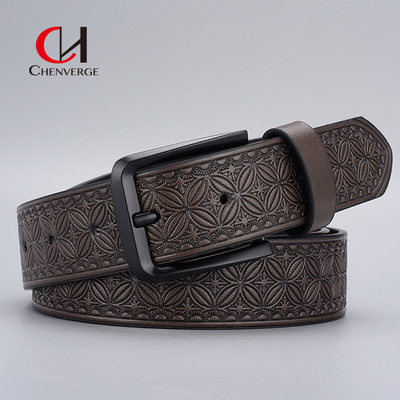 Zinc Alloy Buckle Men's Embossed Leather Belt Business Needle Buckle PU Belt 125cm