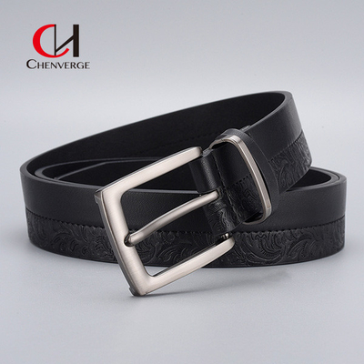 125cm Mens Embossed Leather Belt Zinc Alloy Needle Buckle Vintage