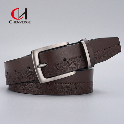 125cm Mens Embossed Leather Belt Zinc Alloy Needle Buckle Vintage