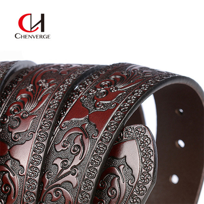 Retro Embossed Men'S Casual Leather Belt 3.8CM Solid Pattern