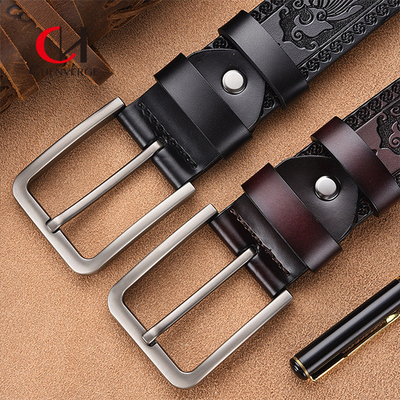 Retro Embossed Men'S Casual Leather Belt 3.8CM Solid Pattern